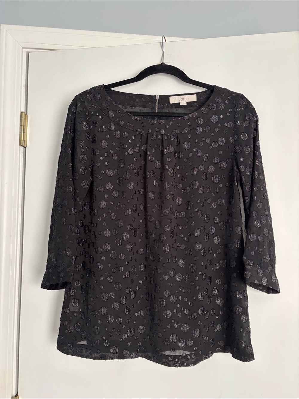 LOFT Black Sheer Dot-Texture Blouse